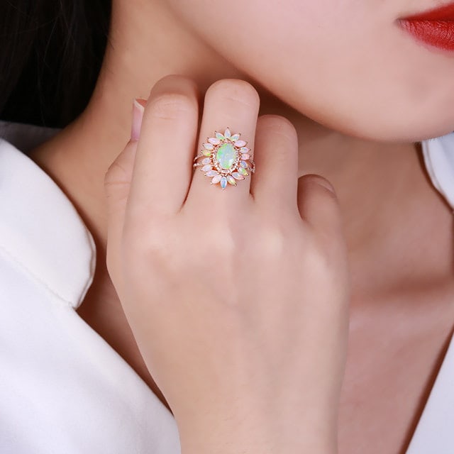 14k Gold 1.79 Ctw Natural Opal & Opal Ring - 6