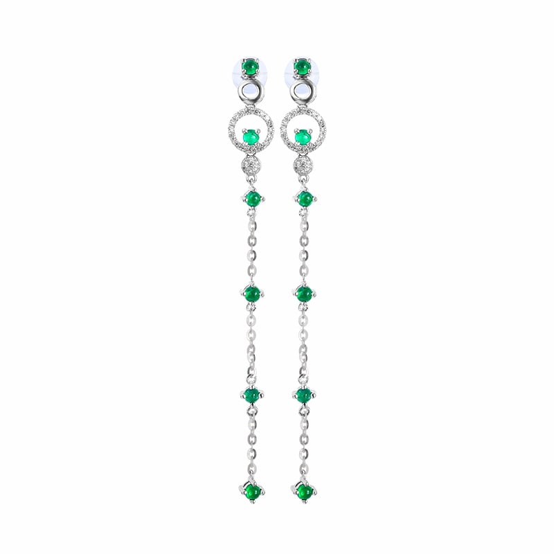 14k Gold 0.85 Ctw Natural Emerald & Diamond Earrings: Ref:231164272 // gold content:14k gold // main gemstone:emerald // shape:round // carat weight:0. 7ct // color:green // treatment:natural // cut grade:g // // adjacent gemstone 2 : diamond // number