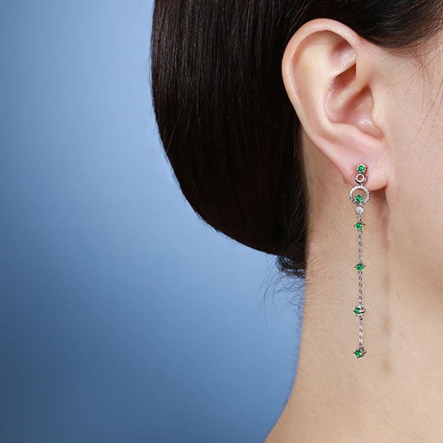 14k Gold 0.85 Ctw Natural Emerald & Diamond Earrings - 6