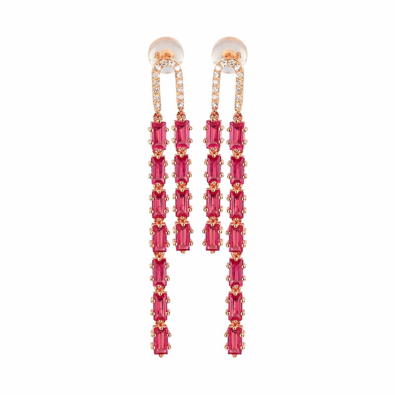 14k Gold 2.86 Ctw Natural Ruby & Diamond Earrings: Ref:231164274 // gold content:14k gold // main gemstone:ruby // shape:rectangle // carat weight:2. 72ct // color:red // treatment:natural // // adjacent gemstone 2 : diamond // number of stones:28 //