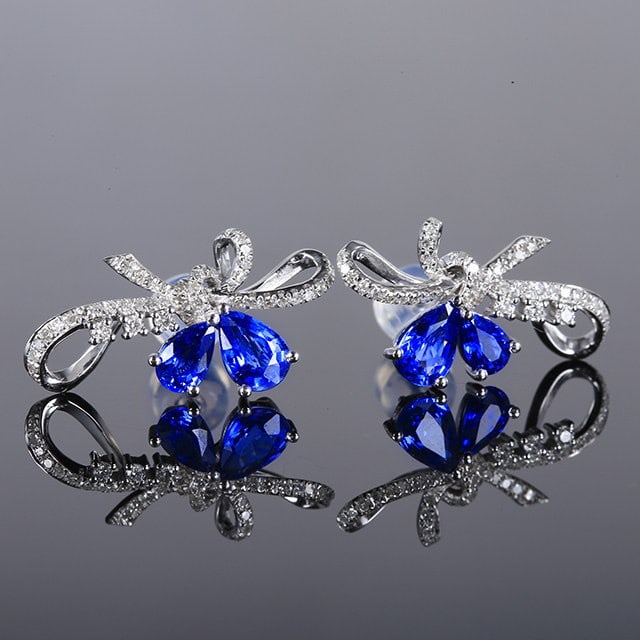14k Gold 1.80 Ctw Natural Sapphire & Diamond Earrings - 3