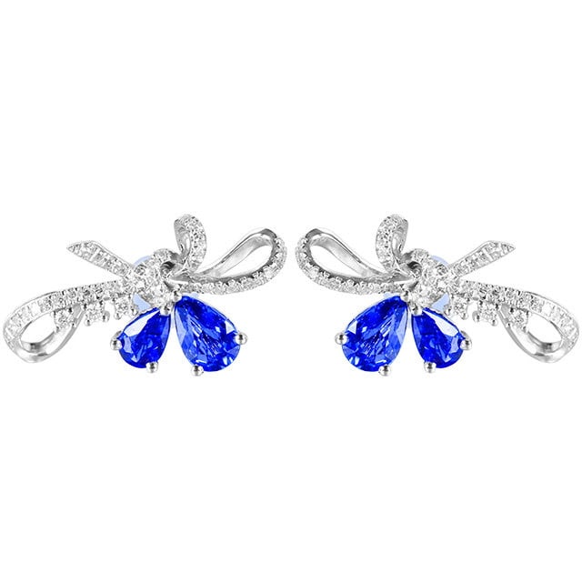 14k Gold 1.80 Ctw Natural Sapphire & Diamond Earrings - 5