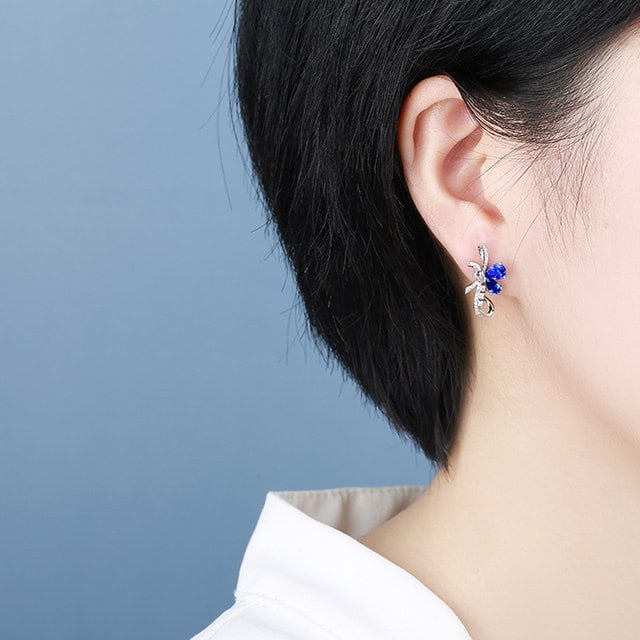 14k Gold 1.80 Ctw Natural Sapphire & Diamond Earrings - 6
