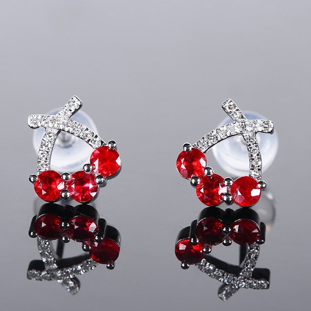 14k Gold 0.58 Ctw Natural Ruby & Diamond Earrings: Ref:231164278 // gold content:14k gold // main gemstone:ruby // shape:round // carat weight:0. 5ct // color:red // treatment:natural // cut grade:g // // adjacent gemstone 2 : diamond // number of
