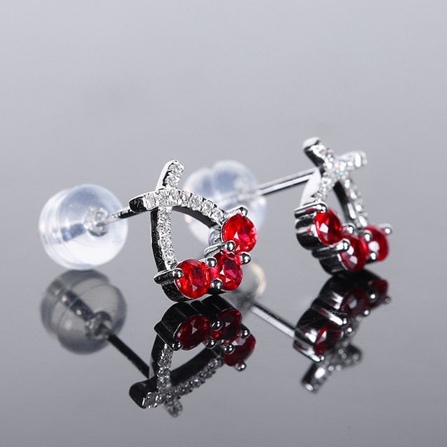 14k Gold 0.58 Ctw Natural Ruby & Diamond Earrings - 2