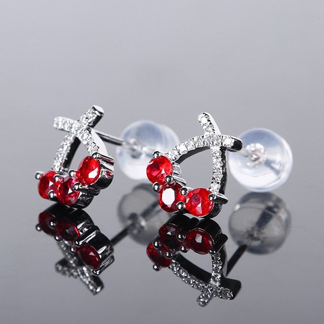 14k Gold 0.58 Ctw Natural Ruby & Diamond Earrings - 3
