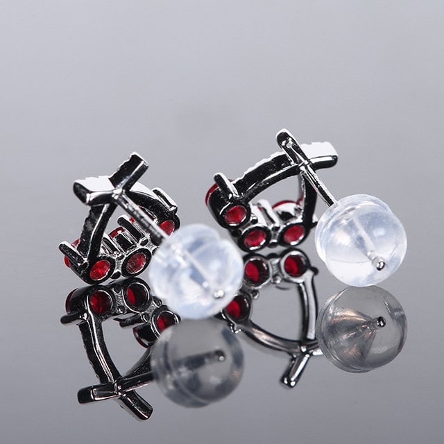 14k Gold 0.58 Ctw Natural Ruby & Diamond Earrings - 4