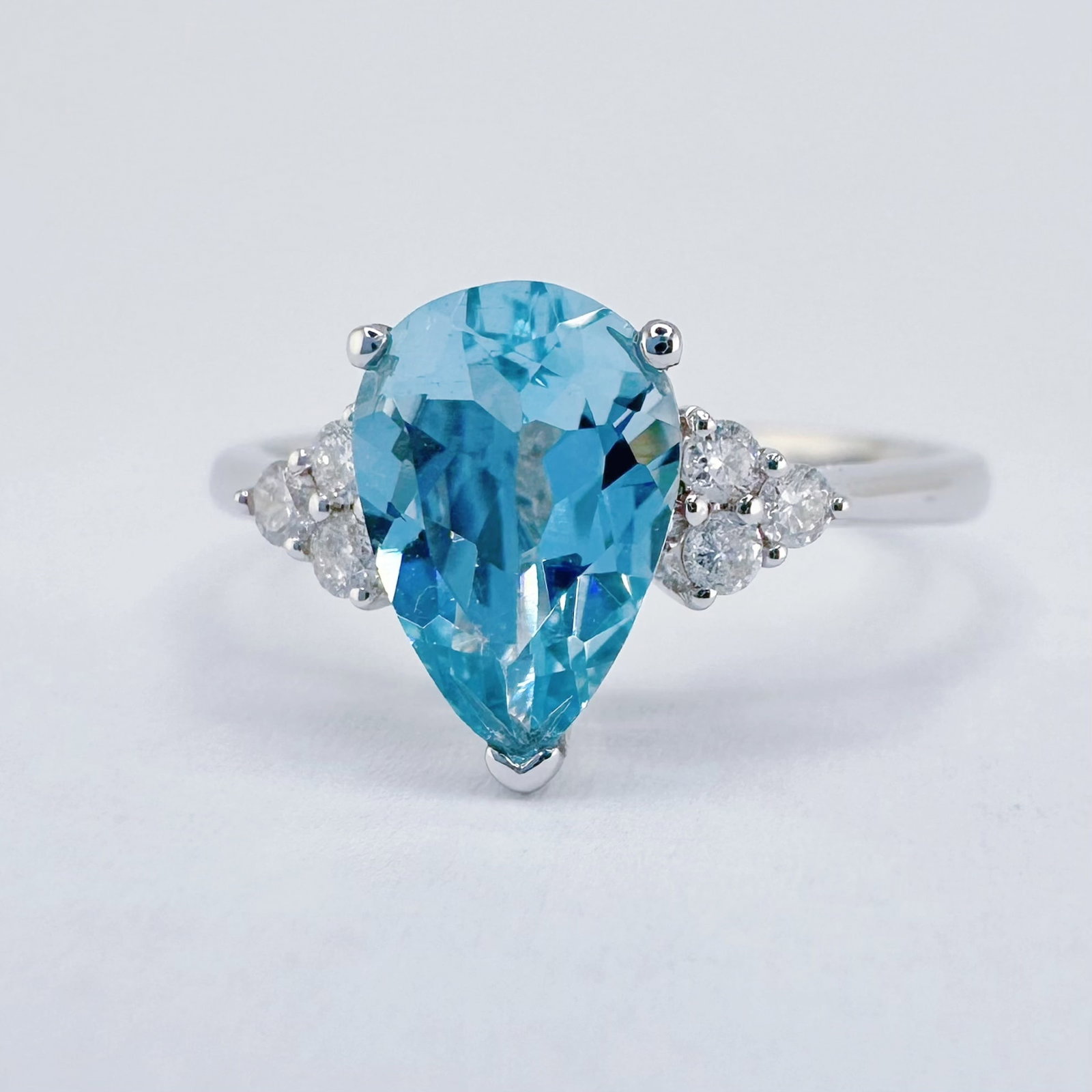 14k Gold 1.12 Ctw Natural Aquamarine & Diamond Ring: Ref:231164286 // gold content:14k gold // ring size:7. 25us // // main gemstone:aquamarine // shape:pear // carat weight:1. 00ct // color:blue // treatment:natural // // adjacent gemstone 2 : diamond