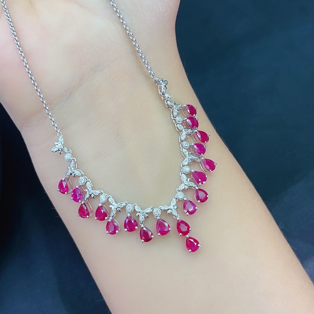 14k Gold 6.00 Ct Natural Ruby & Diamond Necklace - 6