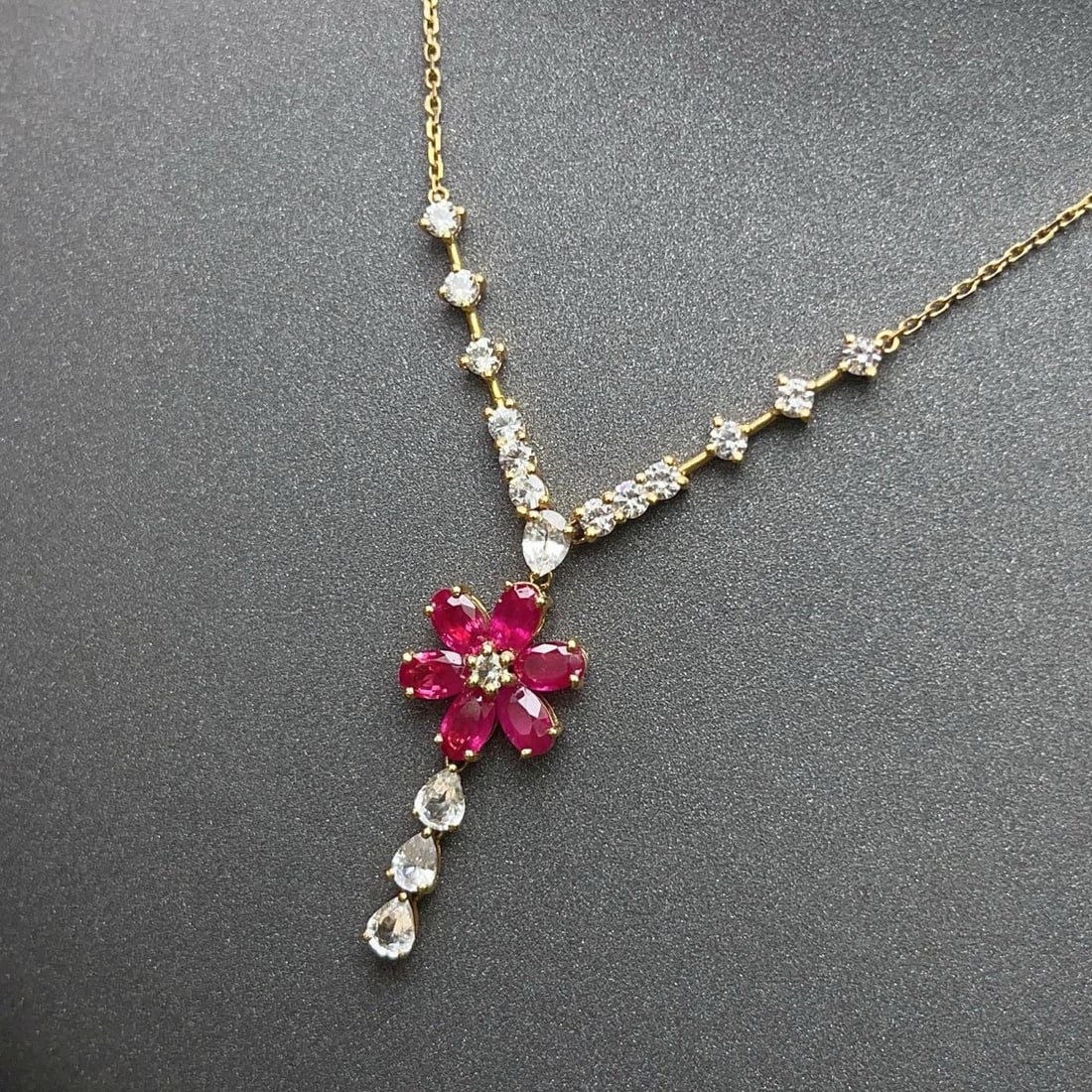 14k Gold 2.50 Ct Natural Ruby & Sapphire Necklace - 2