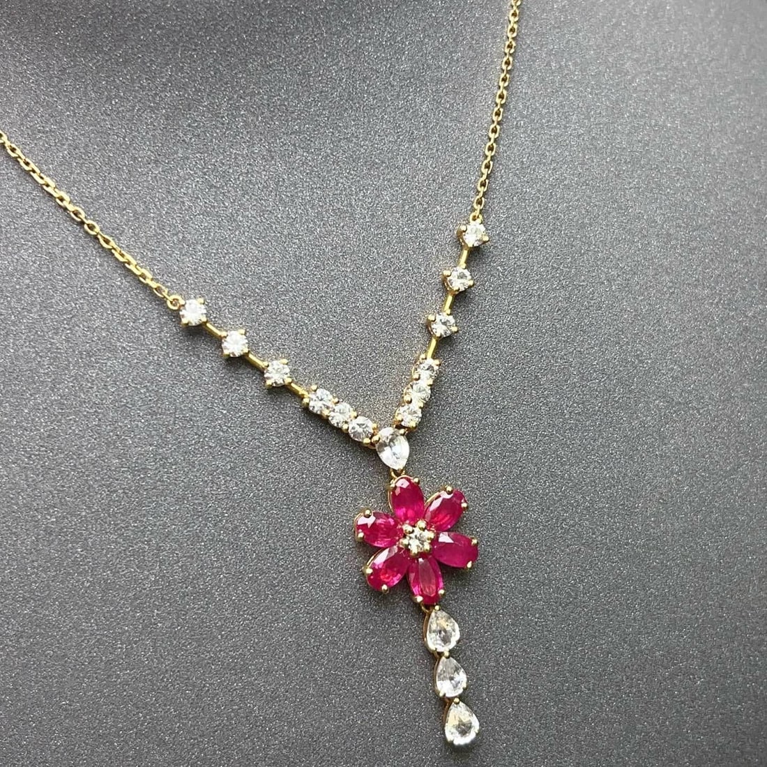 14k Gold 2.50 Ct Natural Ruby & Sapphire Necklace - 3