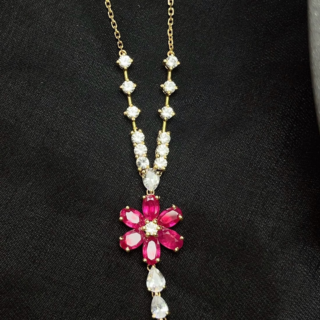 14k Gold 2.50 Ct Natural Ruby & Sapphire Necklace - 4