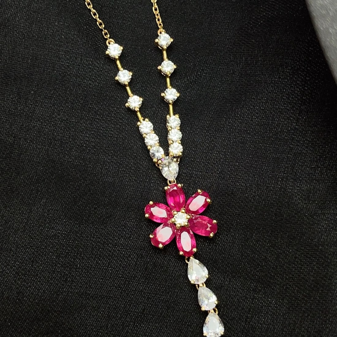 14k Gold 2.50 Ct Natural Ruby & Sapphire Necklace - 5