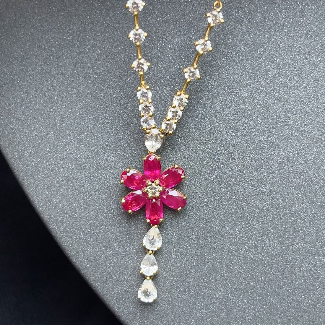 14k Gold 2.50 Ct Natural Ruby & Sapphire Necklace - 6