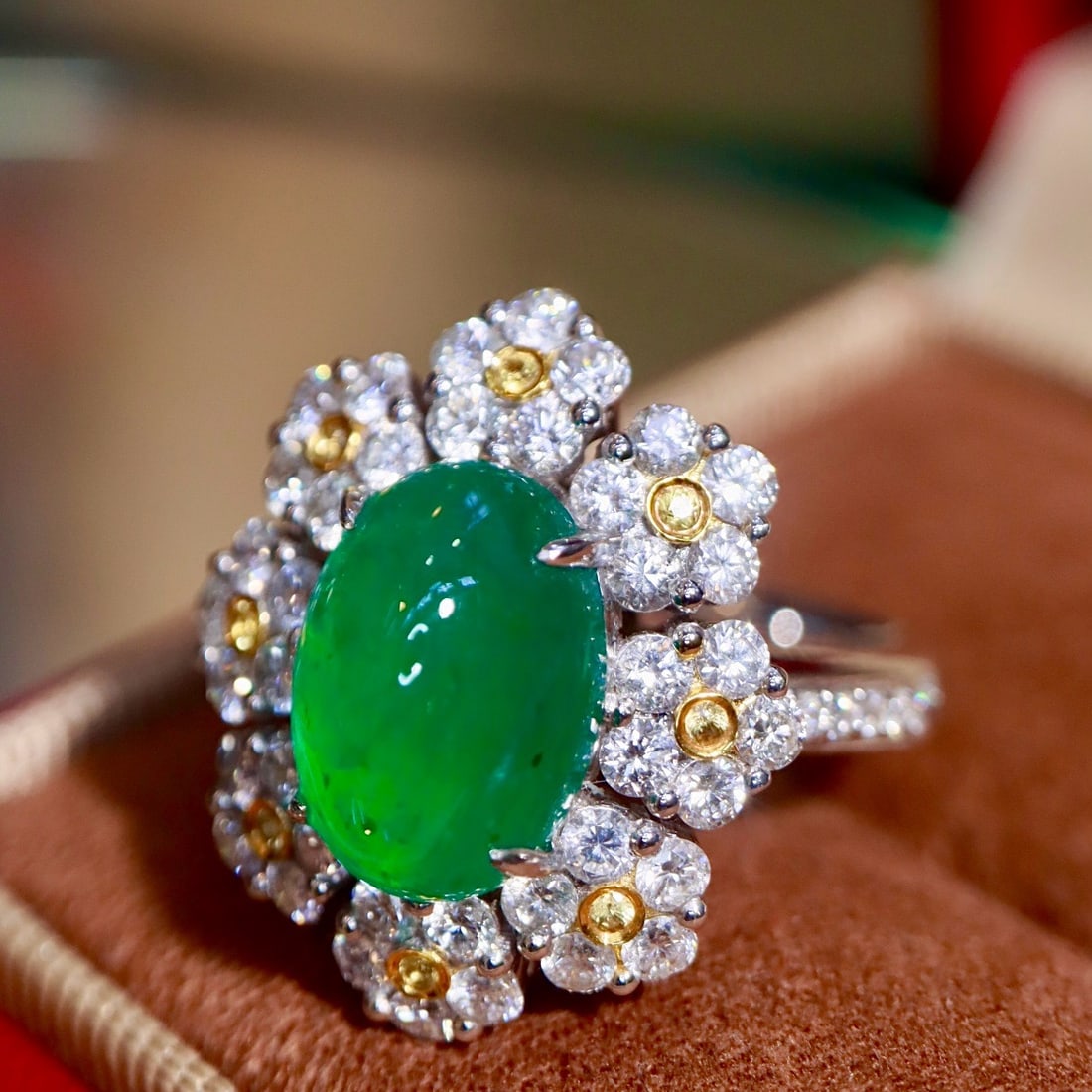 14k Gold 6.00 Ctw Natural Emerald & Diamond Ring - 7