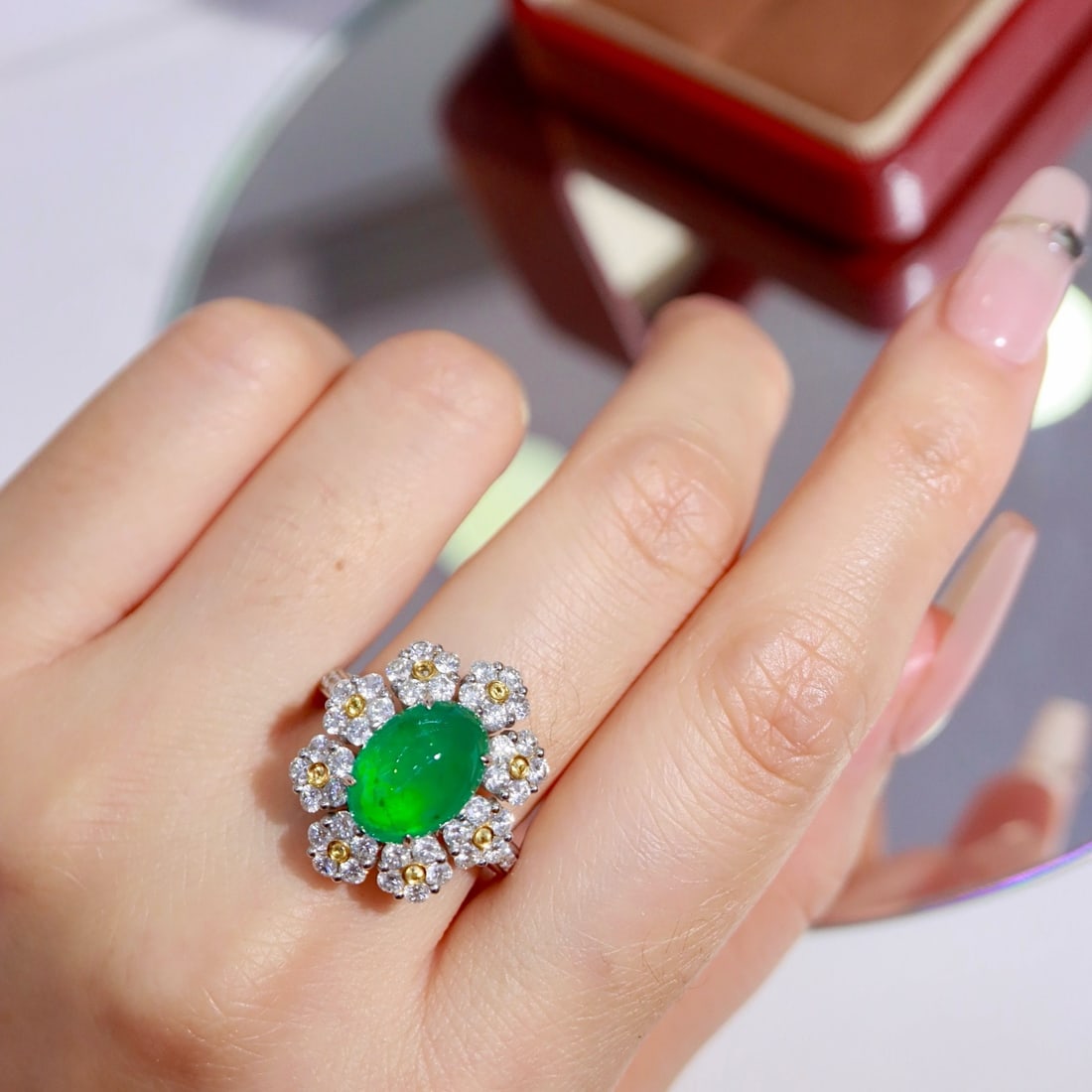 14k Gold 6.00 Ctw Natural Emerald & Diamond Ring - 8