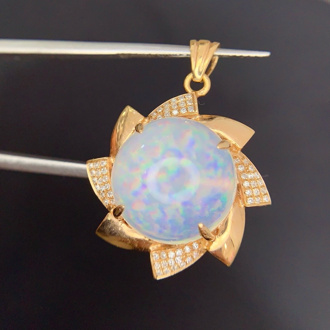 14k Gold 9.8 Ct Natural Opal & Diamond Pendant( Without Chain ) - 5