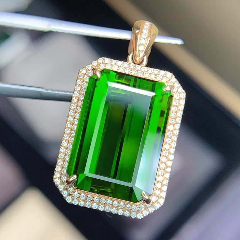 14k Gold 15.88 Ctw Natural Tourmaline & Diamond Pendant( Without Chain ) - 3