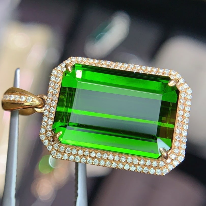14k Gold 15.88 Ctw Natural Tourmaline & Diamond Pendant( Without Chain ) - 4