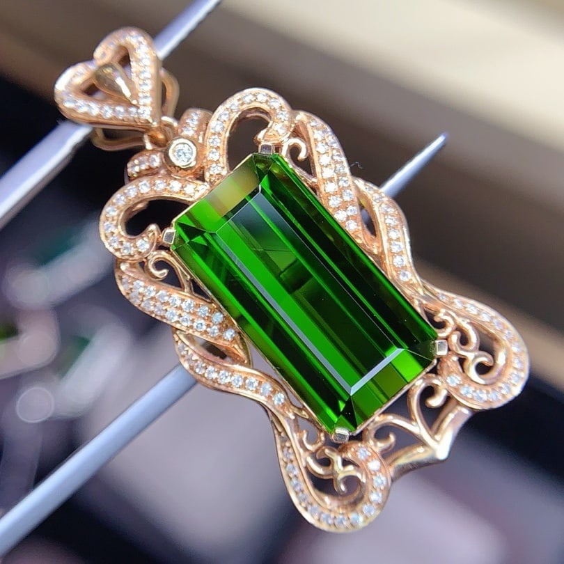 14k Gold 11.95 Ctw Natural Tourmaline & Diamond Pendant( Without Chain ) - 5