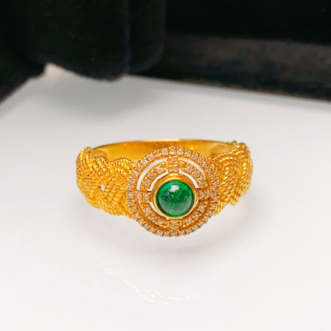 14k Gold 0.40 Ct Natural Emerald & Diamond Ring (1 of 7)