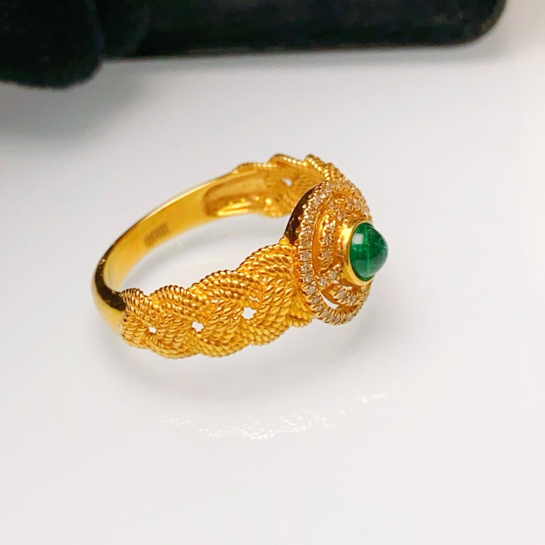 14k Gold 0.40 Ct Natural Emerald & Diamond Ring - 2