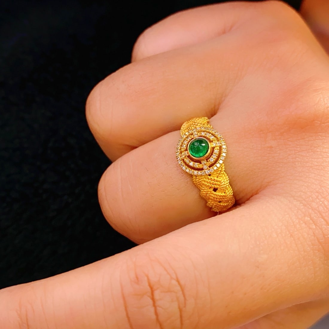 14k Gold 0.40 Ct Natural Emerald & Diamond Ring - 5