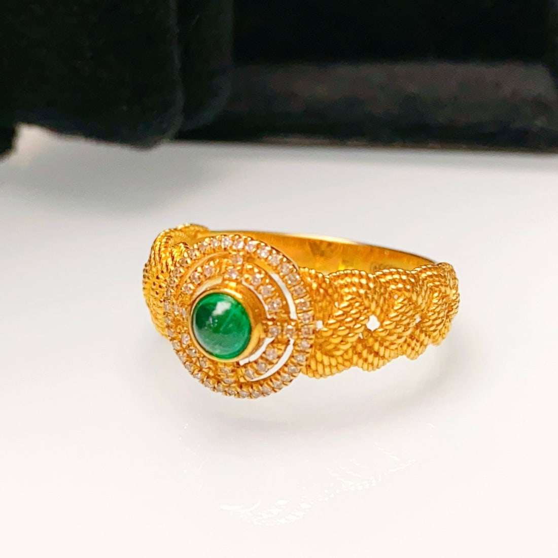 14k Gold 0.40 Ct Natural Emerald & Diamond Ring - 6