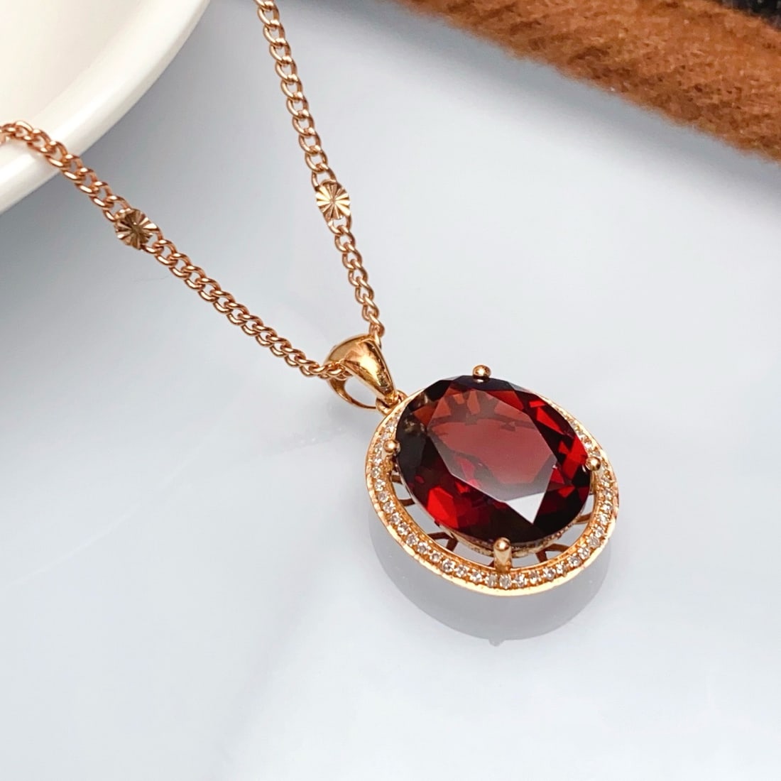 14k Gold 5.50 Ct Natural Garnet & Diamond Pendant( Without Chain ) - 3