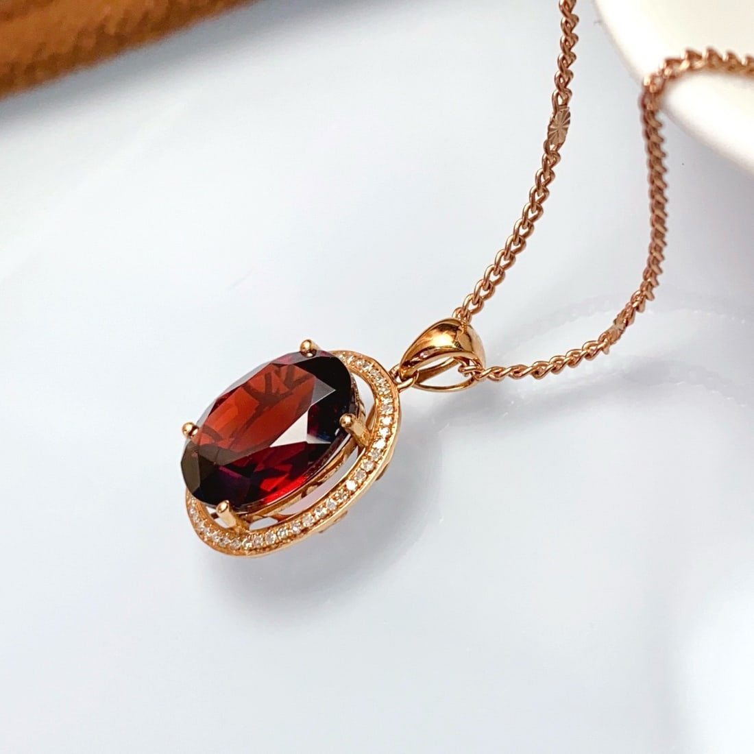 14k Gold 5.50 Ct Natural Garnet & Diamond Pendant( Without Chain ) - 4