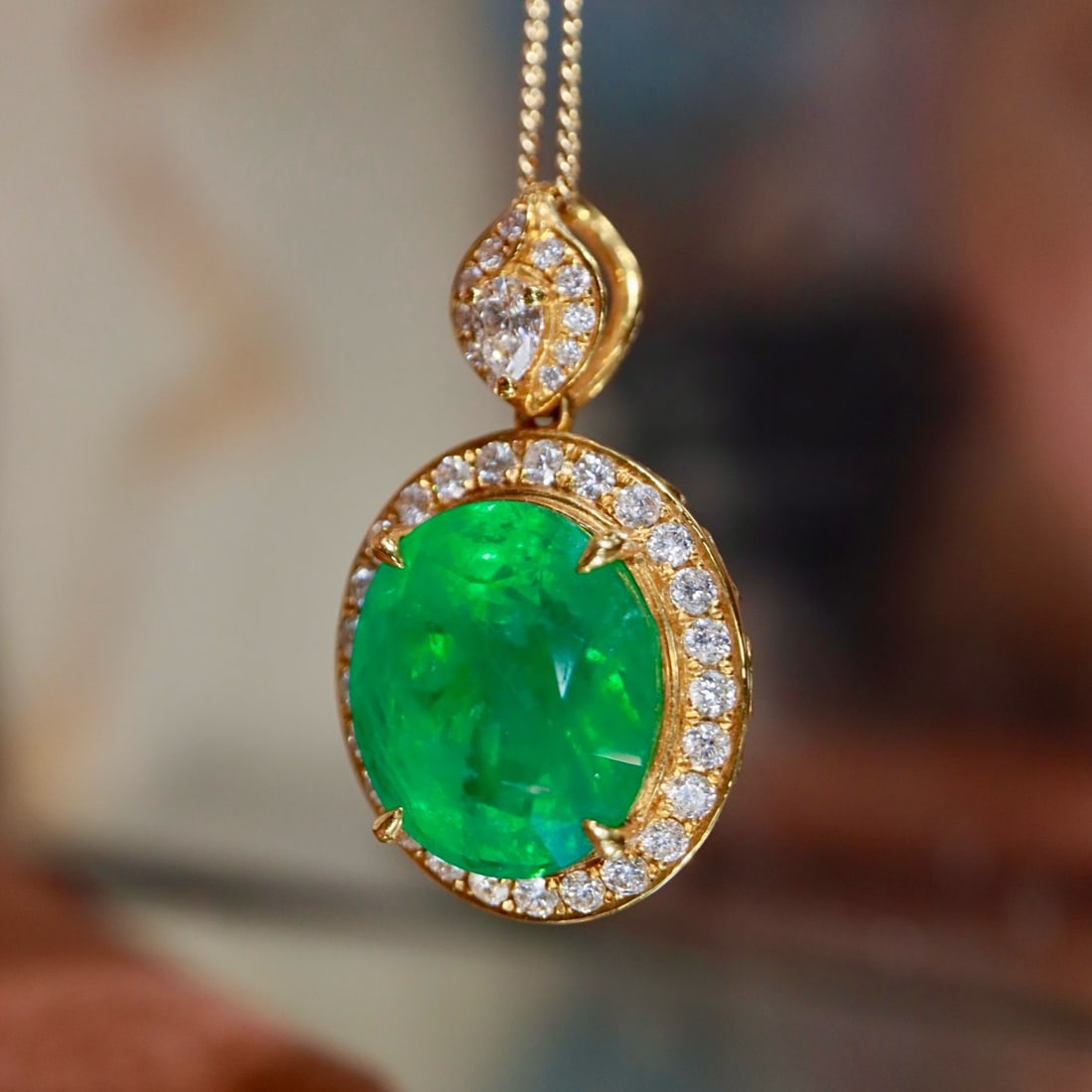 14k Gold 6.37 Ctw Natural Emerald & Diamond Pendant( Without Chain ) - 6