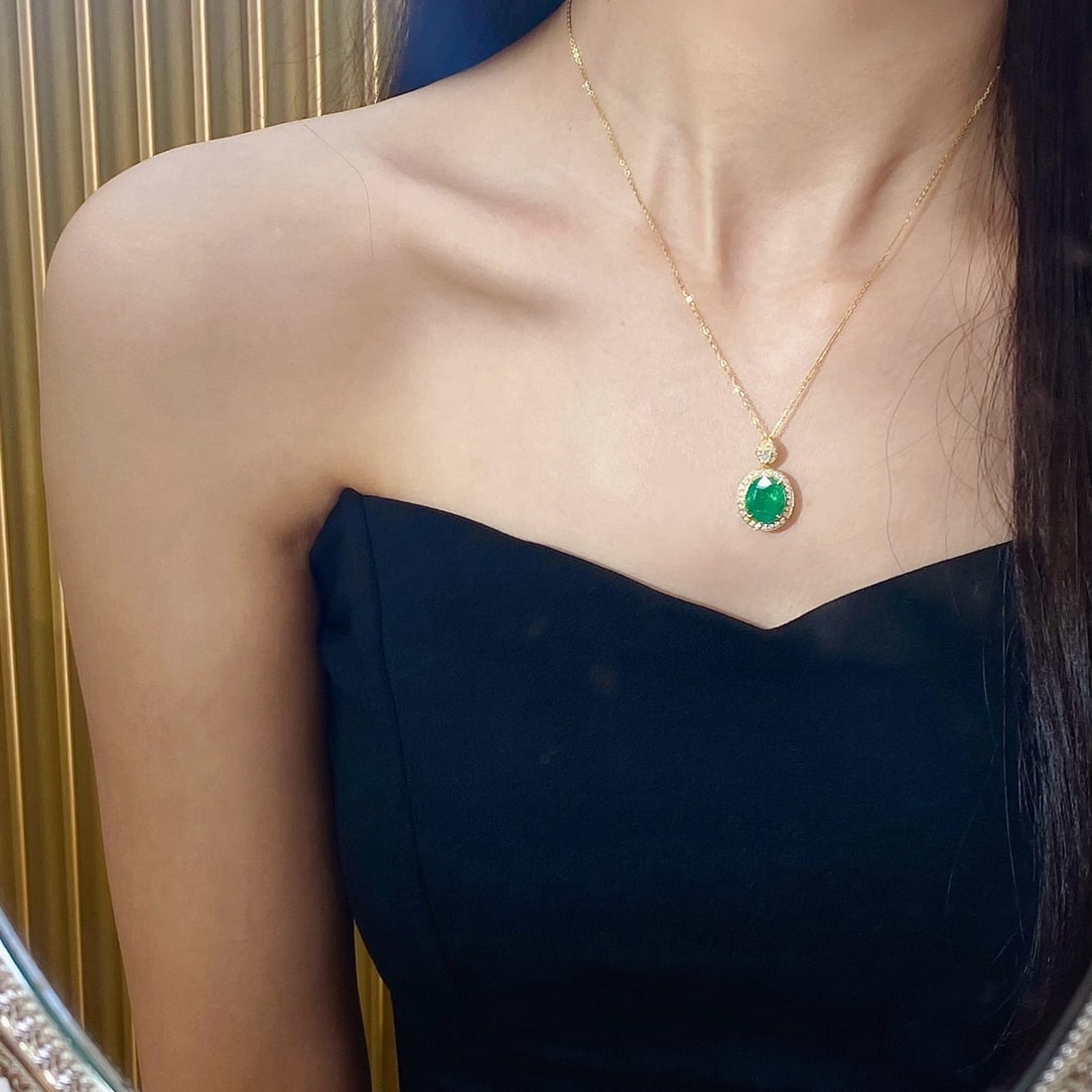 14k Gold 6.37 Ctw Natural Emerald & Diamond Pendant( Without Chain ) - 8