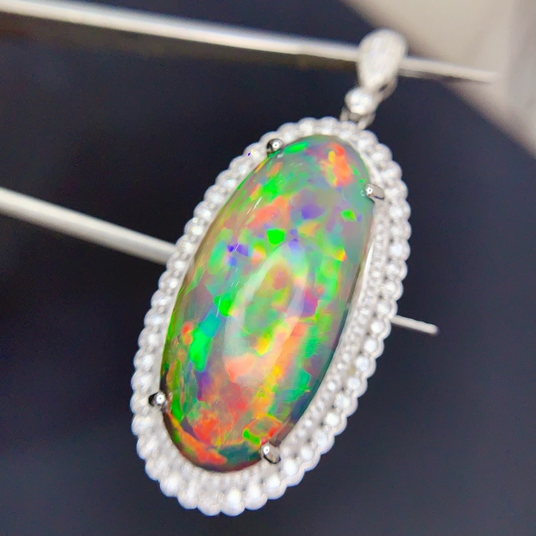 14k Gold 23.5 Ct Natural Opal & Diamond Pendant( Without Chain ) - 3