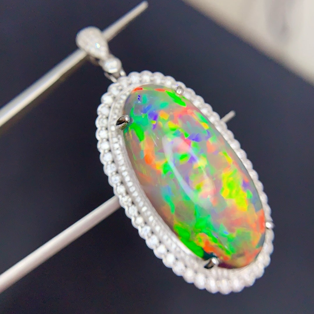 14k Gold 23.5 Ct Natural Opal & Diamond Pendant( Without Chain ) - 4