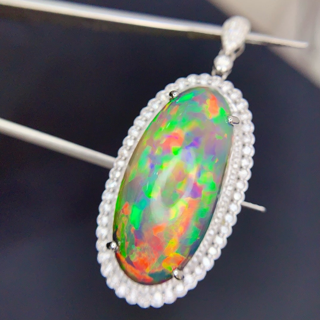 14k Gold 23.5 Ct Natural Opal & Diamond Pendant( Without Chain ) - 5