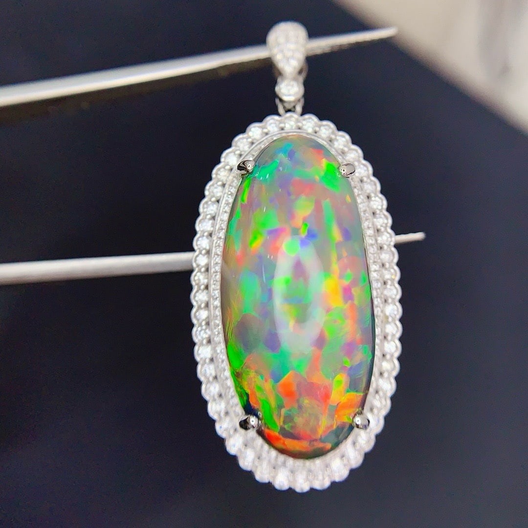 14k Gold 23.5 Ct Natural Opal & Diamond Pendant( Without Chain ) - 6