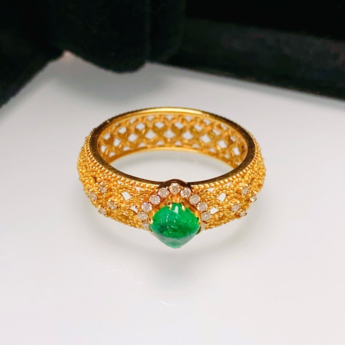 14k Gold 0.55 Ct Natural Emerald & Diamond Ring - 5