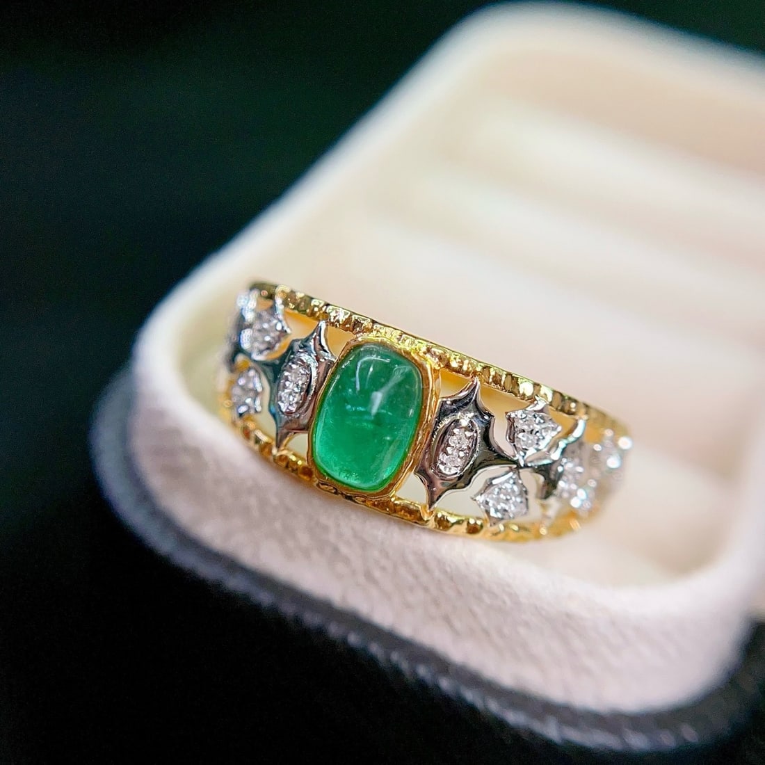 14k Gold 0.70 Ct Natural Emerald & Diamond Ring - 3