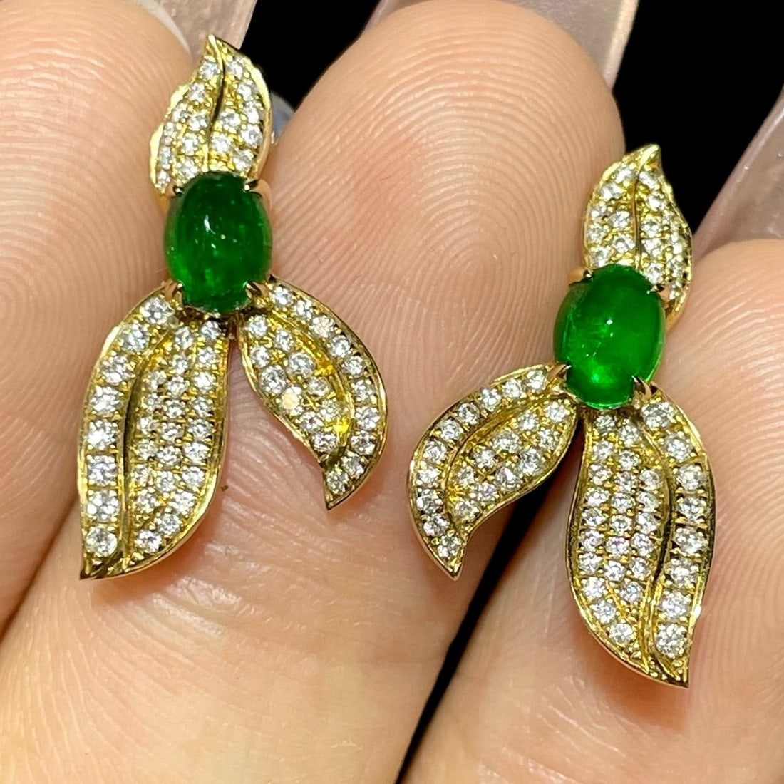 14k Gold 1.22 Ctw Vivid Green Natural Emerald & Diamond Earrings - 6