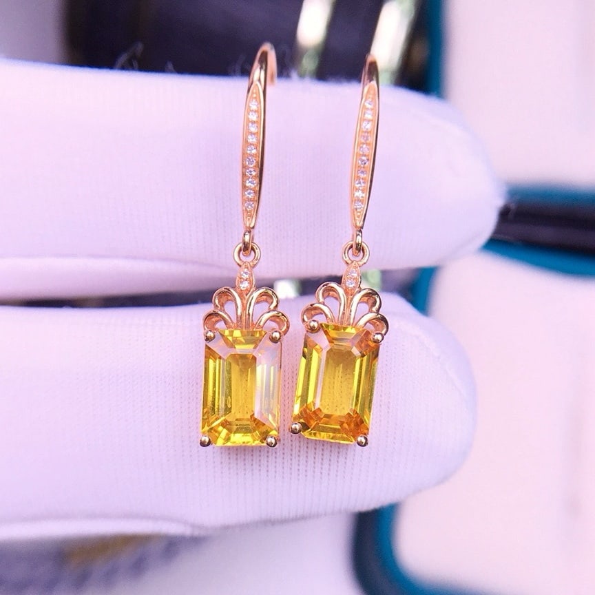 14k Gold 3.9 Ct Natural Sapphire & Diamond Earrings - 3