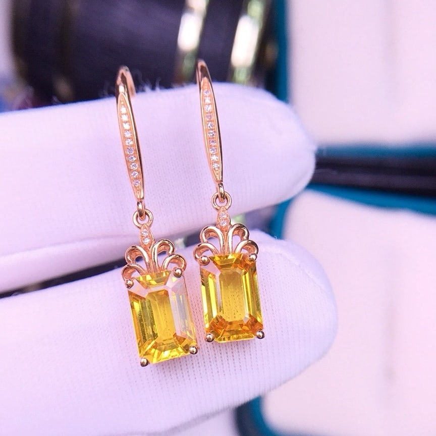 14k Gold 3.9 Ct Natural Sapphire & Diamond Earrings - 4
