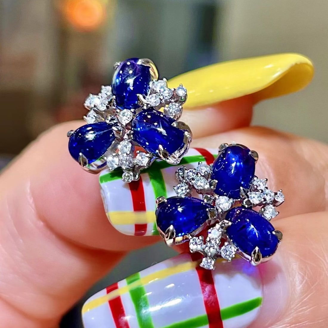 14k Gold 3.55 Ctw Natural Sapphire & Diamond Earrings - 2