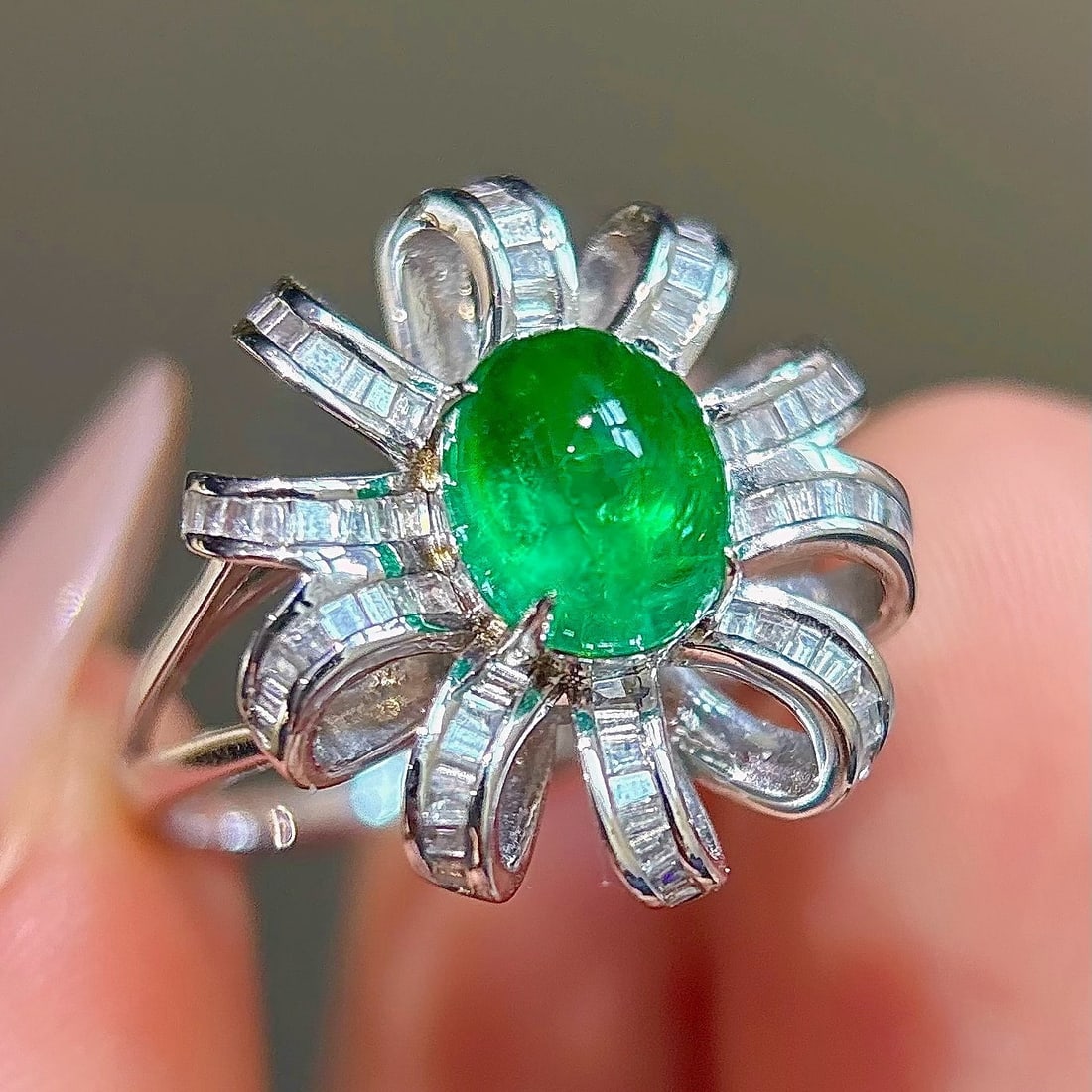 14k Gold 2.45 Ctw Natural Emerald & Diamond Ring - 7