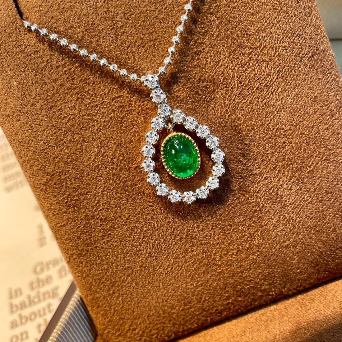 14k Gold 1.83 Ctw Vivid Green Natural Emerald & Diamond Pendant( Without Chain ) - 3