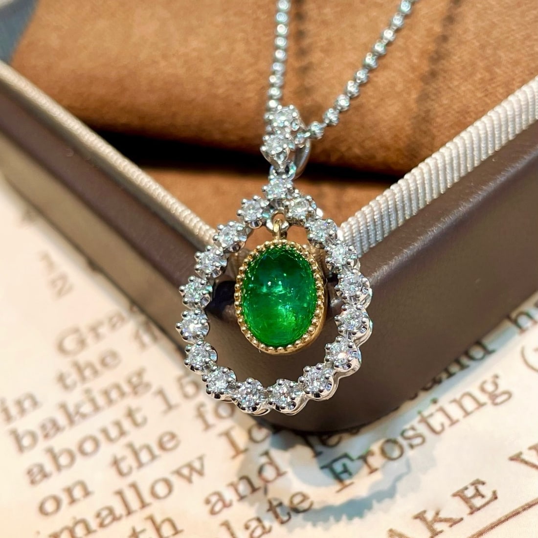14k Gold 1.83 Ctw Vivid Green Natural Emerald & Diamond Pendant( Without Chain ) - 4