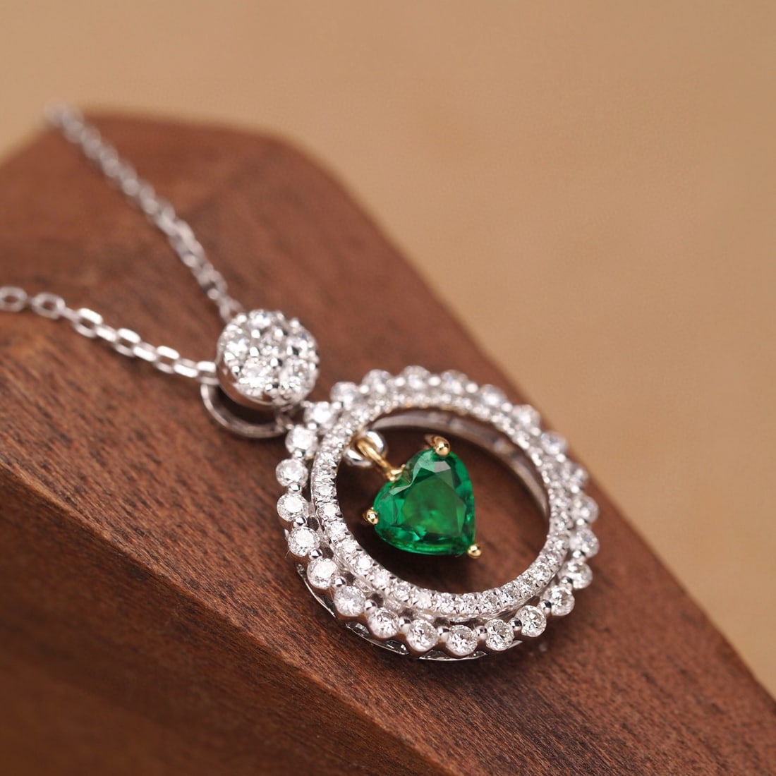 14k Gold 0.71 Ctw Vivid Green Natural Emerald & Diamond Pendant( Without Chain ) - 2