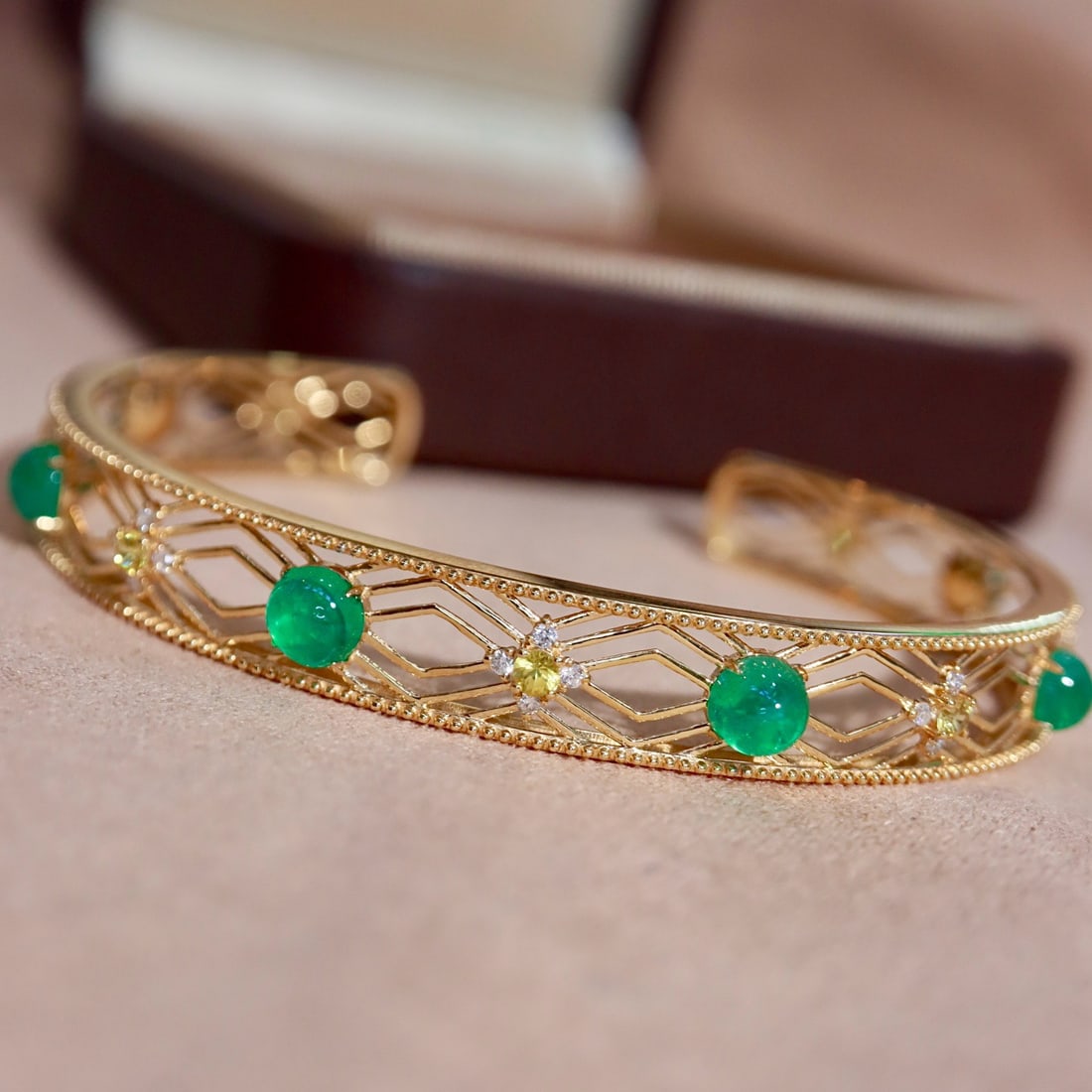 14k Gold 3.81 Ctw Natural Emerald & Sapphire Bangle - 3