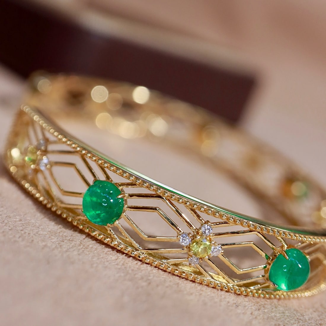 14k Gold 3.81 Ctw Natural Emerald & Sapphire Bangle - 4
