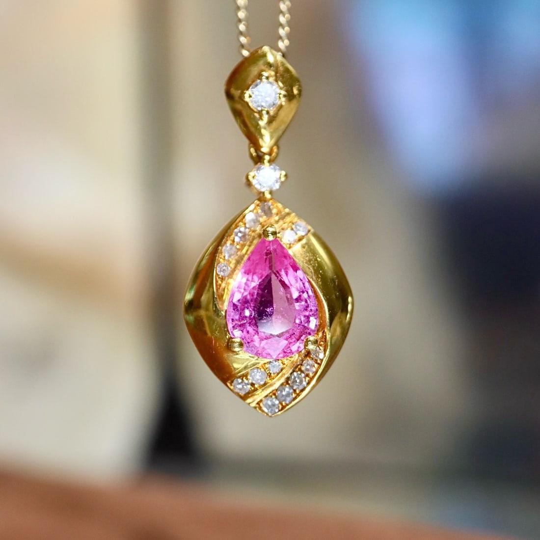 14k Gold 1.07 Ctw Natural Sapphire & Diamond Pendant( Without Chain ) - 4