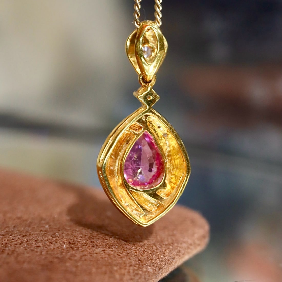 14k Gold 1.07 Ctw Natural Sapphire & Diamond Pendant( Without Chain ) - 7